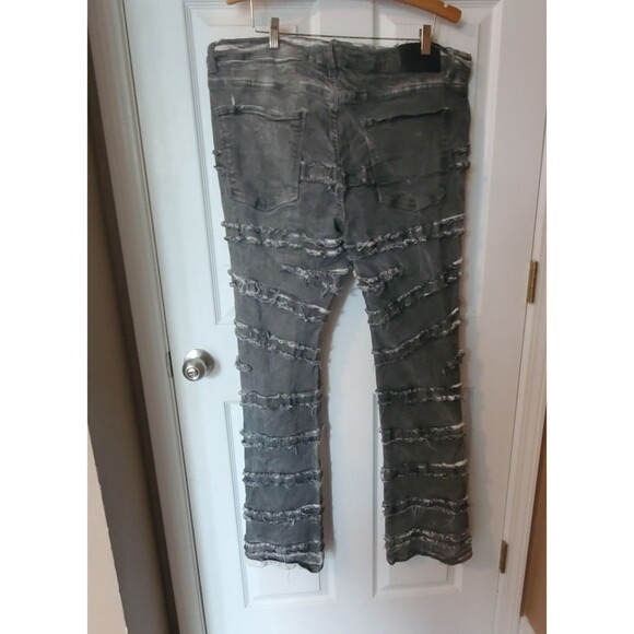 Valabasas Mens Jeans Size 40 Black Stacked Distressed Denim Flares - Picture 4 of 12